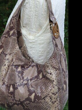 Michael Kors Brown, Tan & Gray Python-Print Hobo Bag